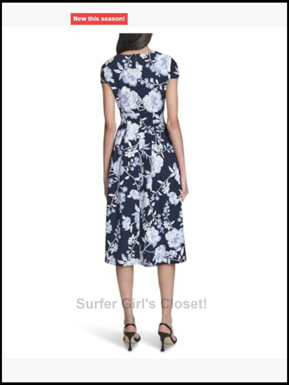 Floral Pleated Midi A-Line Dress Square Neck Short Sleeve - Picture 3 of 5